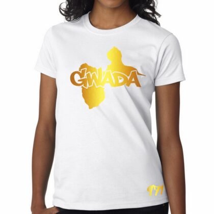 T-Shirt Femme Guadeloupe Blanc et Or Métallisé
