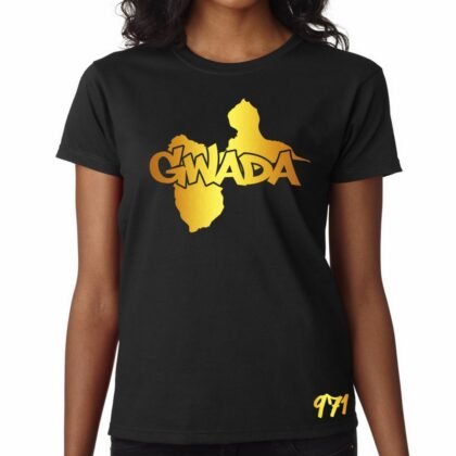T-Shirt Femme Guadeloupe Noir et Or Métallisé
