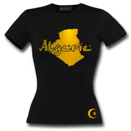 T-Shirt Femme Algérie Noir et Or Métallisé