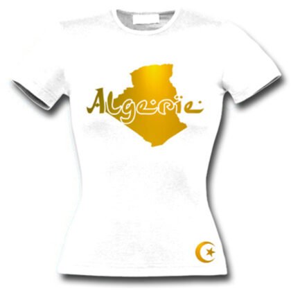 T-Shirt Femme Algérie Blanc et Or Métallisé