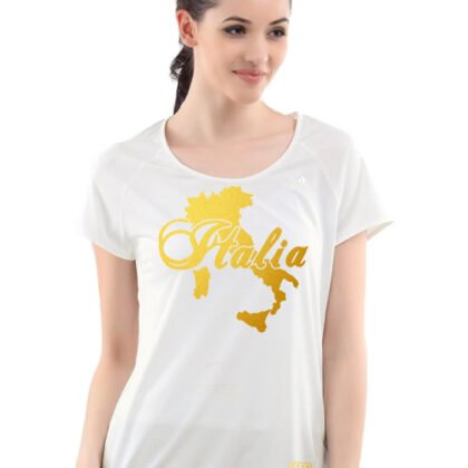 T-Shirt Femme Italie Blanc et Or Métallisé