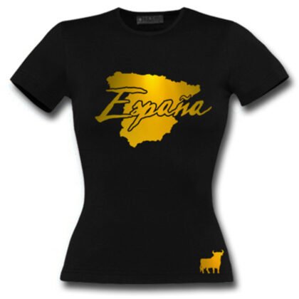 T-Shirt Femme Espagne Noir et Or Métallisé