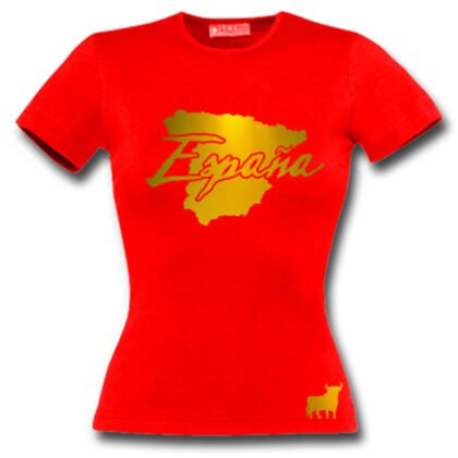 T-Shirt Femme Espagne Rouge et Or Métallisé