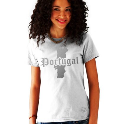 T-Shirt Femme Portugal Blanc et Argent Métallisé