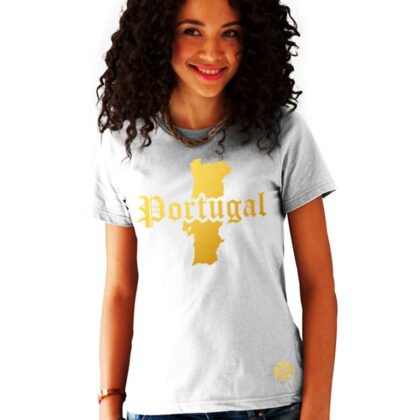 T-Shirt Femme Portugal Blanc et Or Métallisé