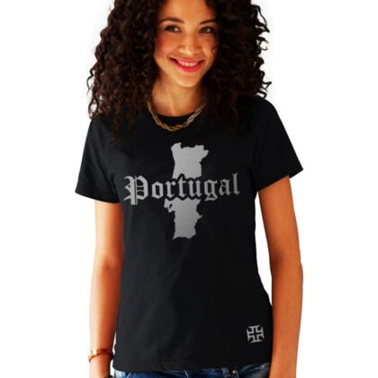 T-Shirt Femme Portugal Noir et Argent Métallisé