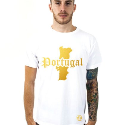 T-Shirt Portugal Blanc et Or Métallisé