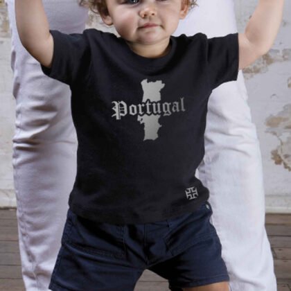 T-Shirt Bébé Portugal Noir et Argent Métallisé
