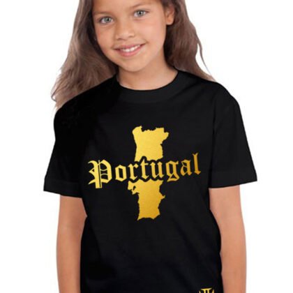 T-Shirt Enfant Portugal Noir et Or Métallisé