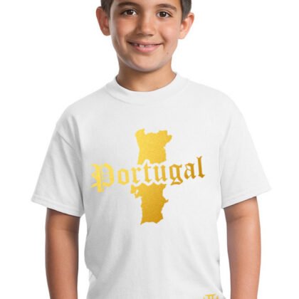 T-Shirt Enfant Portugal Blanc et Or Métallisé